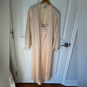 100% Silk Vintage Saks Fifth Avenue Pink Robe with Matching Long Nightgown